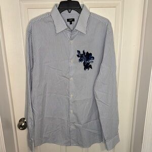 NWT Express Men's Blue Pinstripe Shirt with Floral Accent